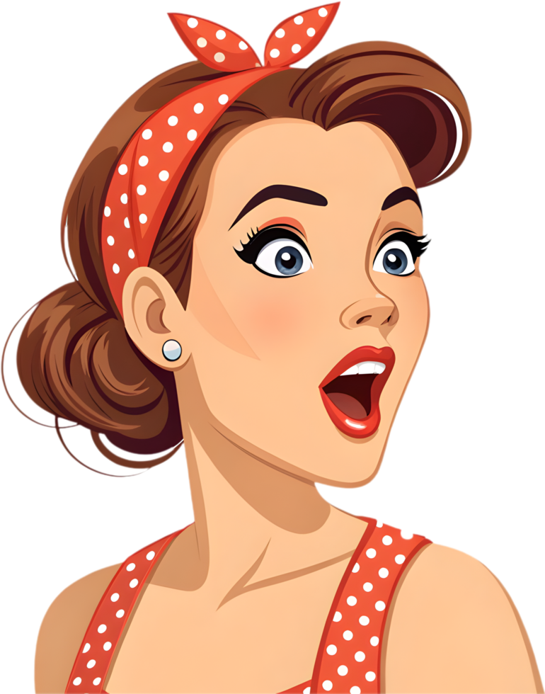 Pin-up girl icon featuring exaggerated emotional expression for fun creative design. . png