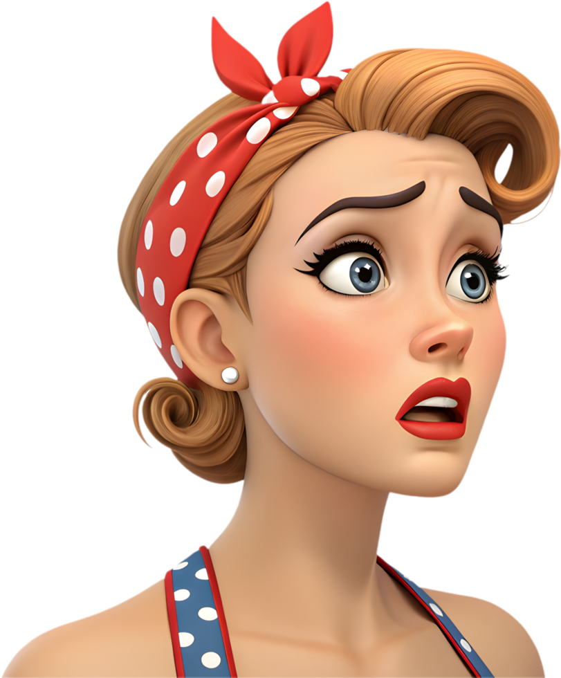 Exaggerated pin-up girl icon with charming expression for colorful digital artwork. . png