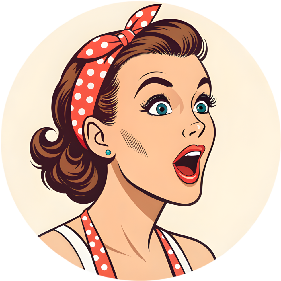 Pin-up girl icon with exaggerated expression for unique fun cartoon character design. . png