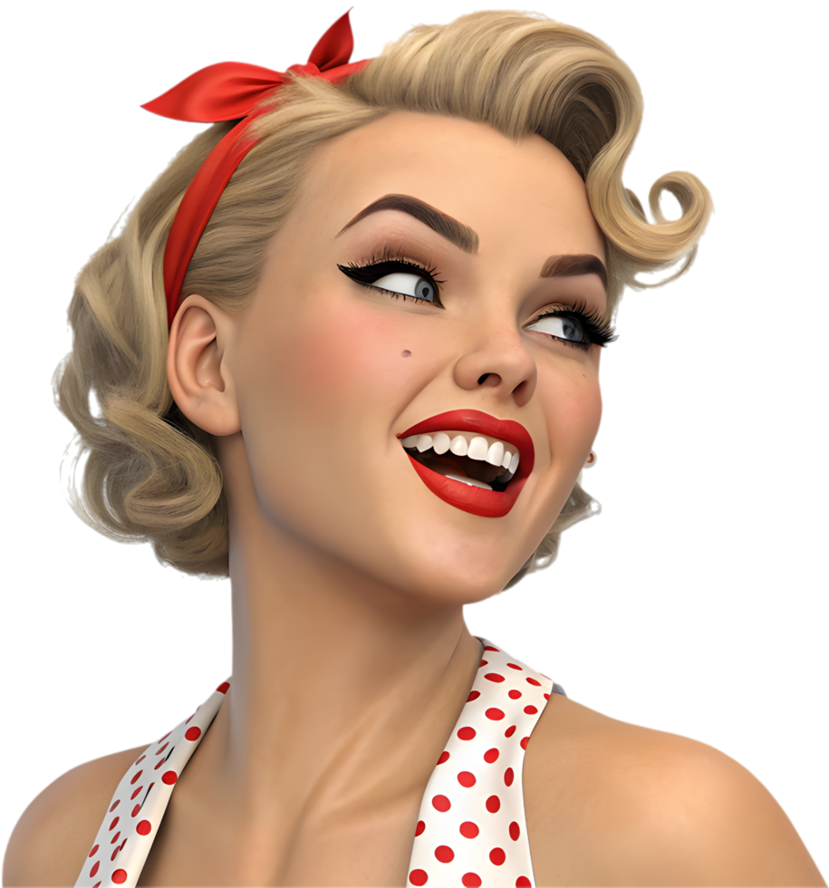Pin-up girl icon with fun exaggerated expression for sassy and bold design. . png