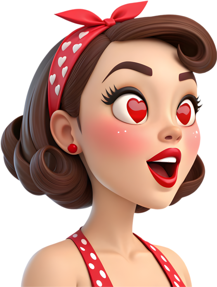 Retro pin-up girl icon with exaggerated emotional expression for unique cartoon design. . png