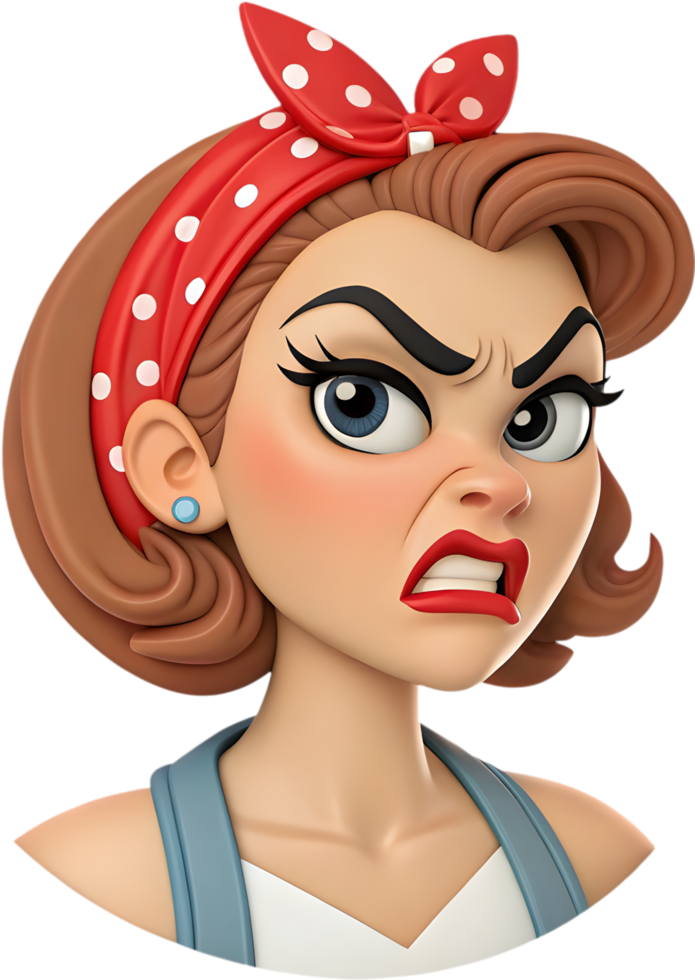 Pin-up girl icon with exaggerated playful emotional expression for fun design work. . png