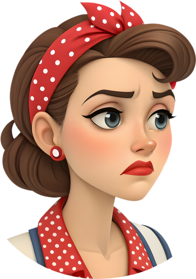 Pin-up girl icon with exaggerated confident expression for playful retro design. . png