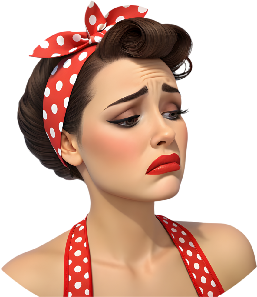Exaggerated pin-up girl icon with confident facial expression for creative clipart design. . png