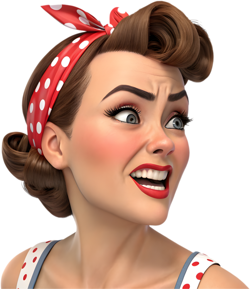 Vintage pin-up girl with exaggerated playful expression for bold cartoon artwork. . png
