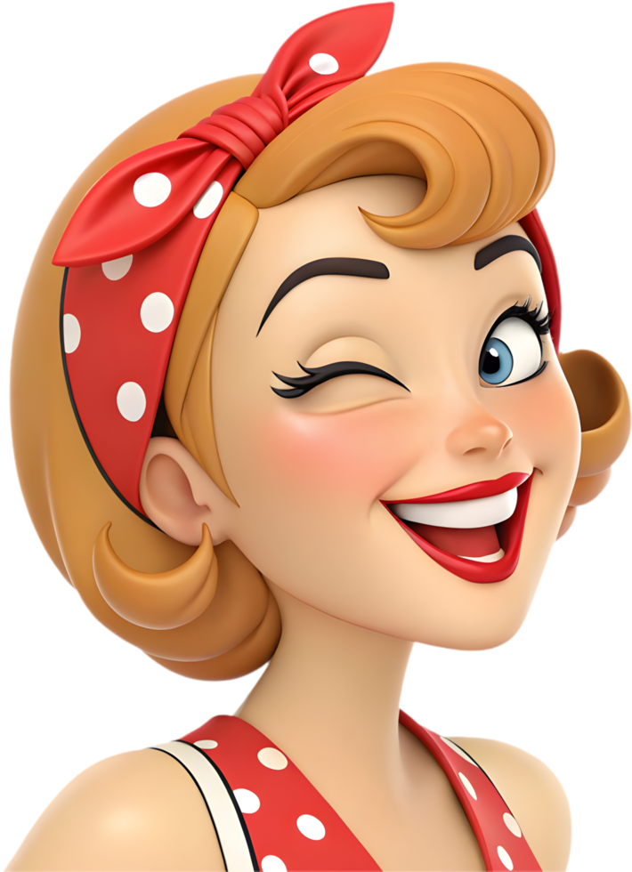 Pin-up girl icon with flirtatious exaggerated expression for retro-style digital artwork. . png