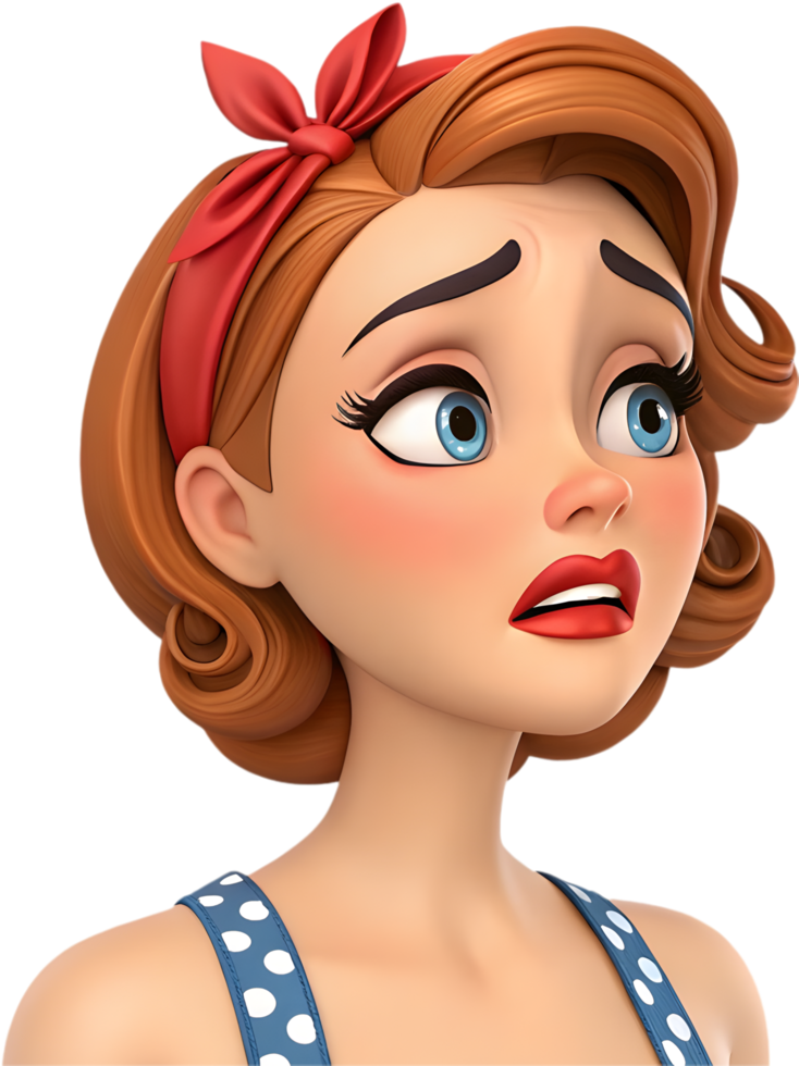 Exaggerated pin-up girl icon with bold expression for colorful cartoon clipart. . png