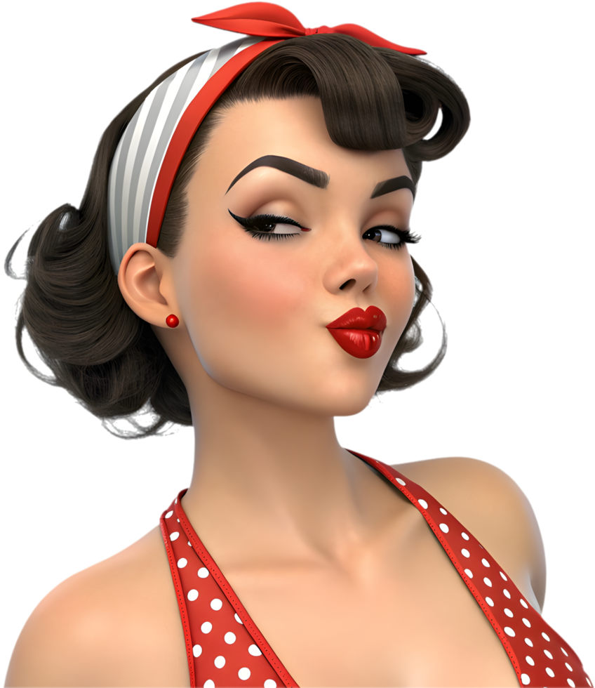 Pin-up girl icon with exaggerated expression for playful vintage digital artwork. . png