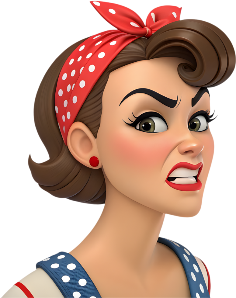 Pin-up girl icon with sassy exaggerated expression for fun cartoon character design. . png