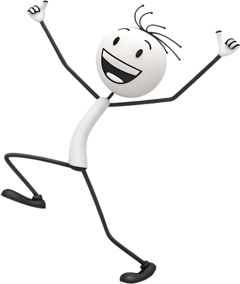 Stick figure design showing humorous character in a playful action pose. . png