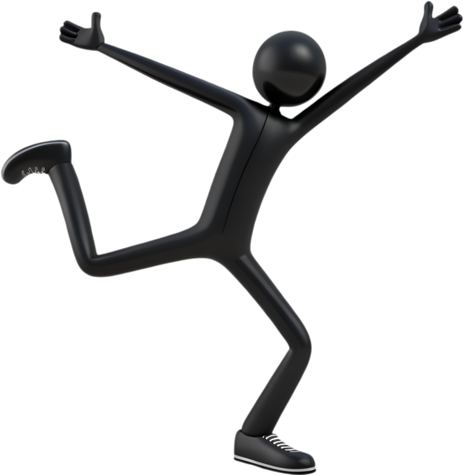 Funny stick figure illustration featuring dynamic action and creative pose. . png