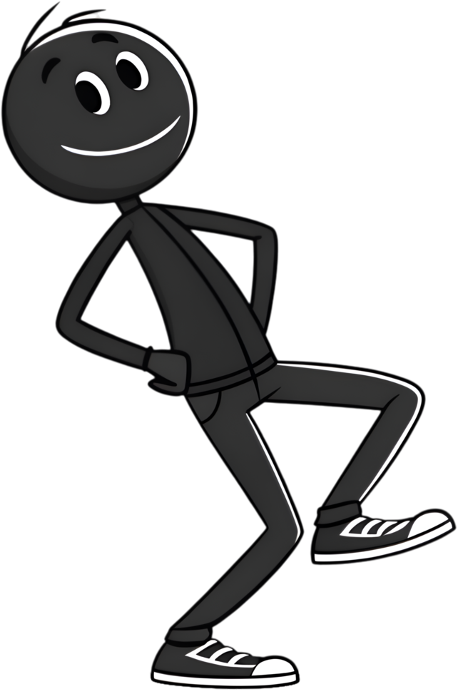 Humorous stick figure with expressive motion and playful character pose. . png