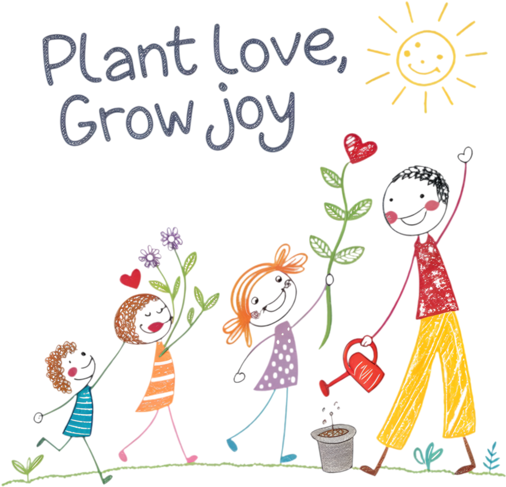 Playful stick figure family illustration with children and happy parents. . png