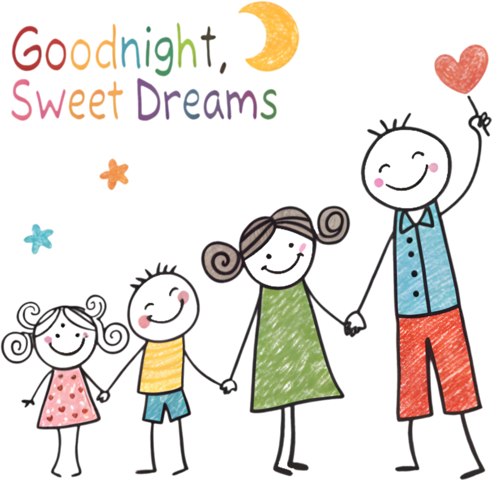 Stick figure family art featuring joyful kids and loving parents. . png