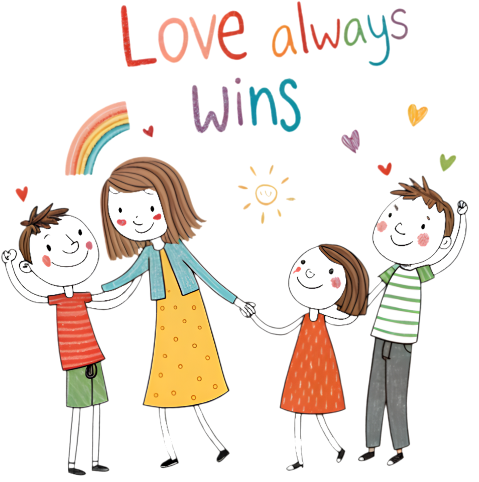 Cheerful family sketch with kids and parents depicted in stick figures. . png