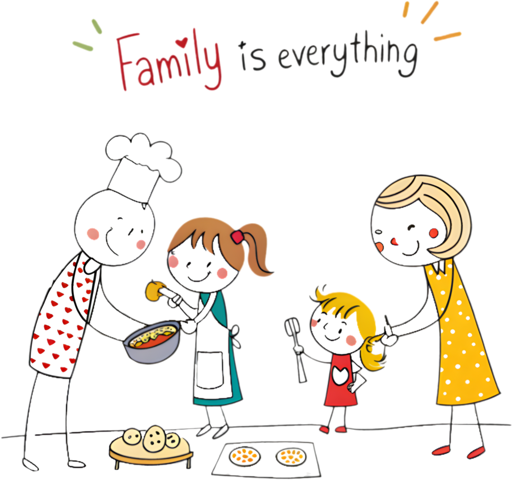 Simple and joyful family sketch featuring stick figures of kids. . png