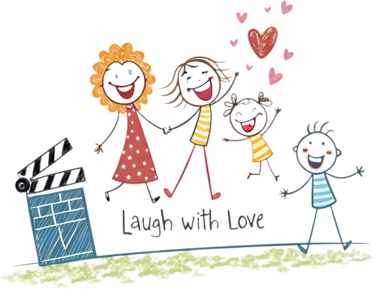 Family picture with happy parents and children in stick figures. . png