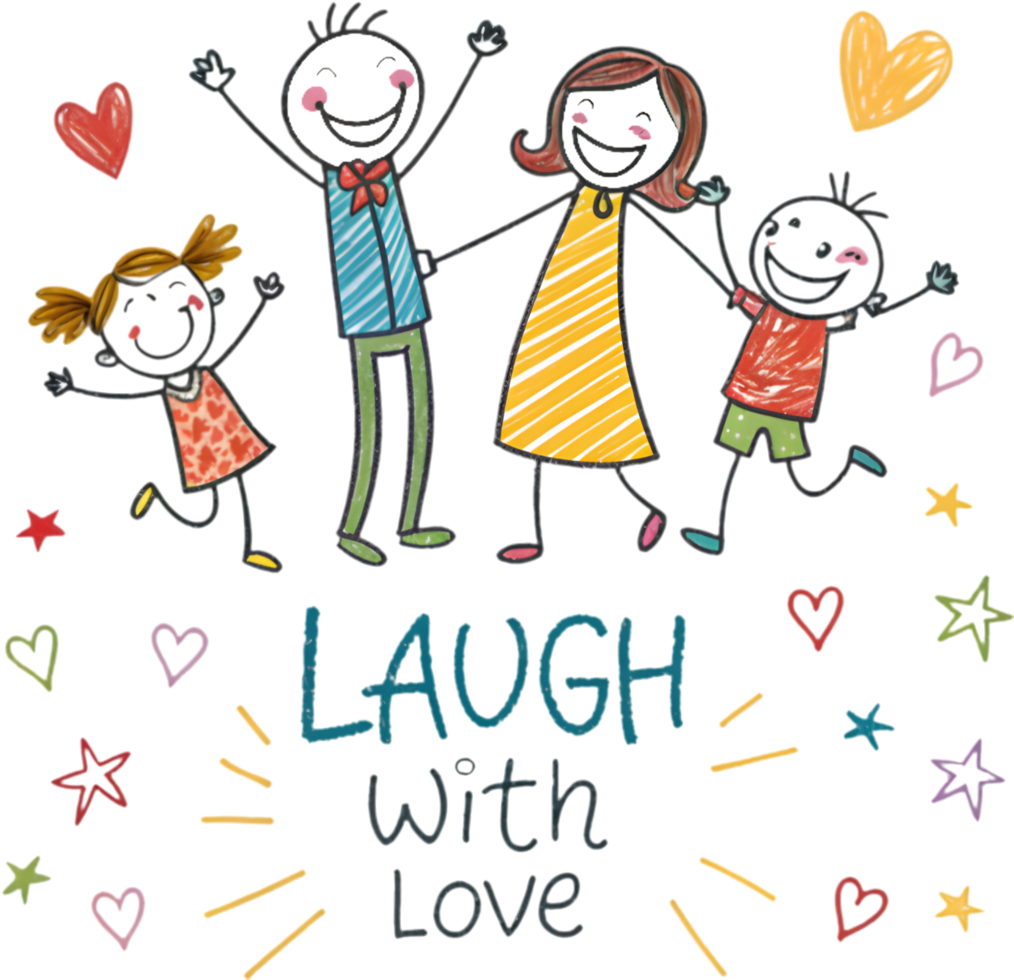Happy family illustration of parents and children in stick figures. . png