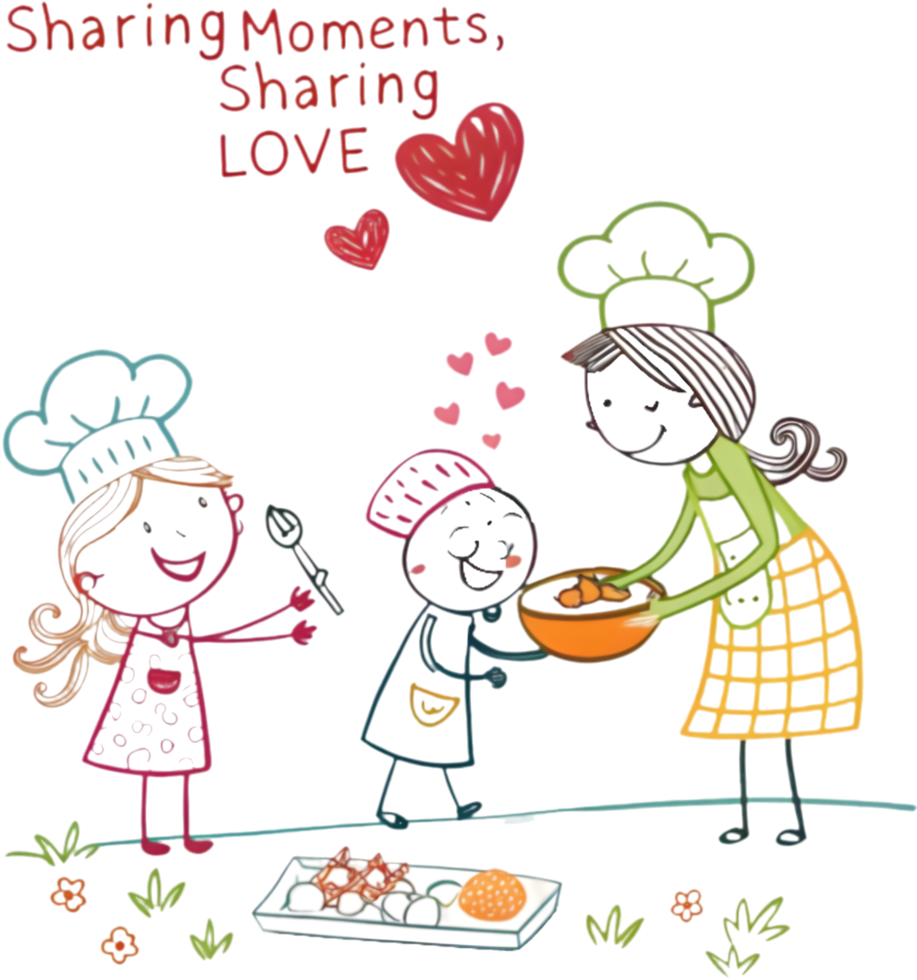 Fun stick figure drawing showing a joyful family in kindergarten. . png