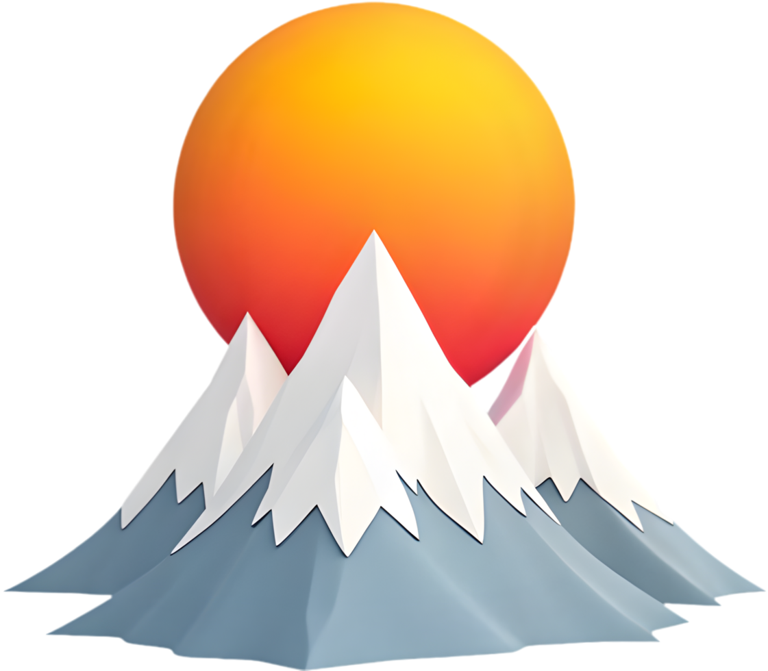 Luminous sun over stunning mountain terrain scenery. . png
