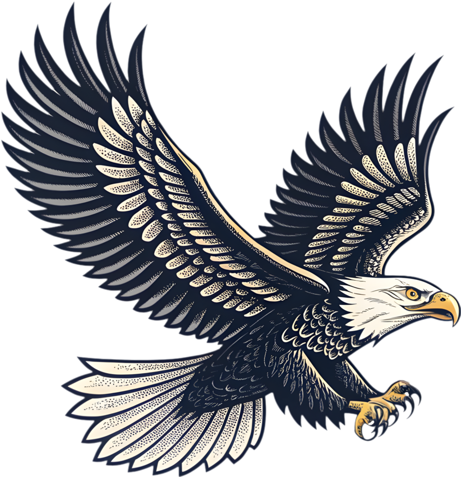 Highly Detailed Bald Eagle Tattoo with Realistic Feathered Wings. . png