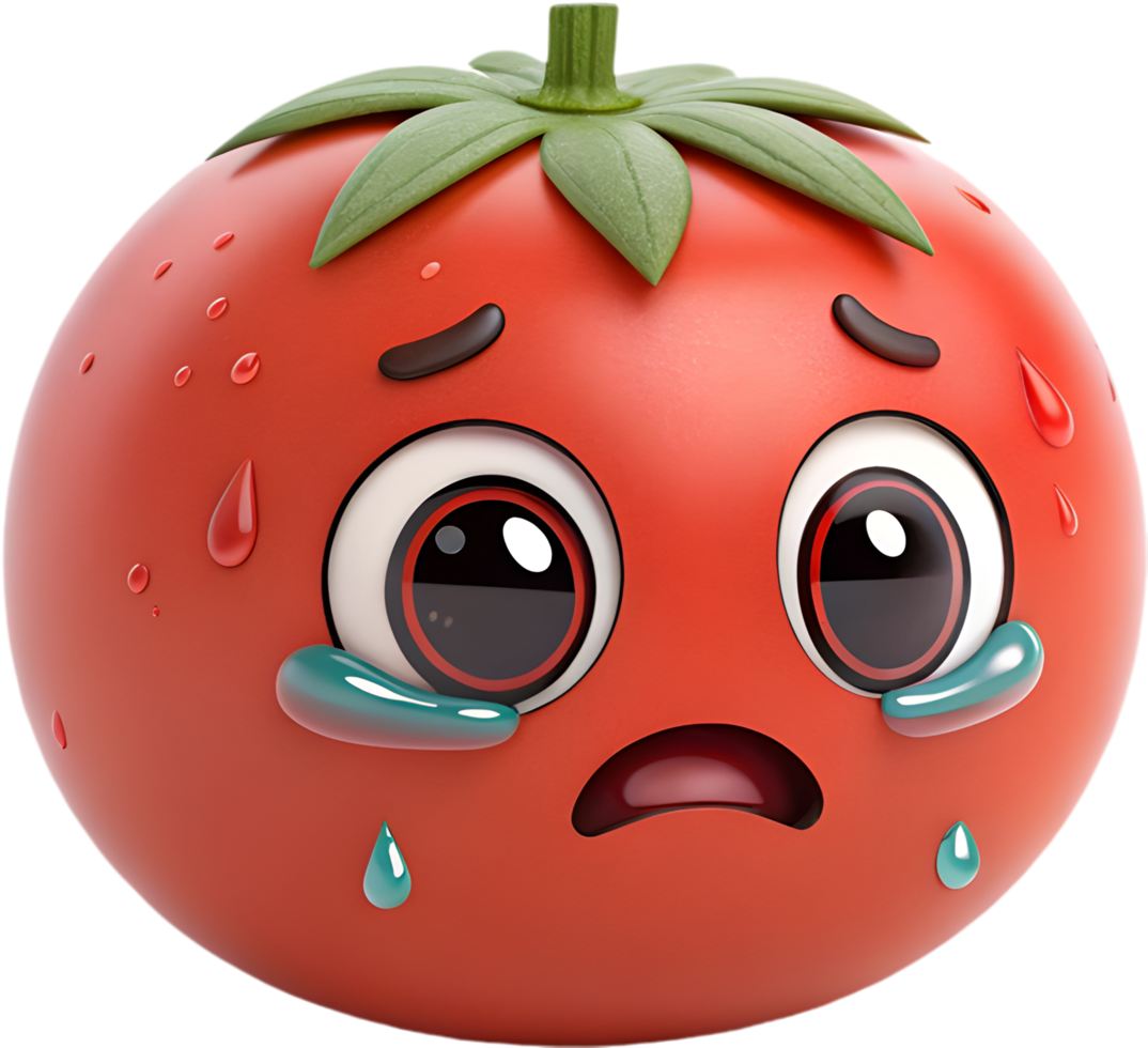 Bold and colorful emotional tomato emoji icon with expressive face. . png