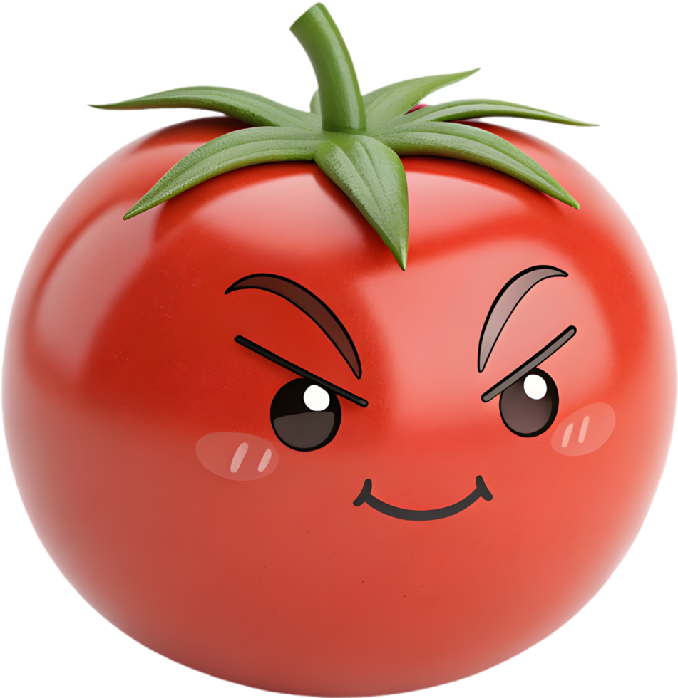Cartoon tomato emoji with emotional expression and colorful design. . png