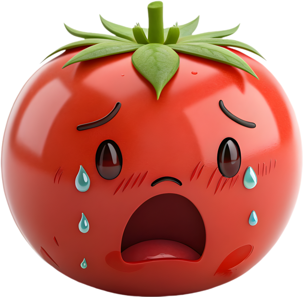 Expressive tomato emoji icon with vibrant colors showing emotion. . png