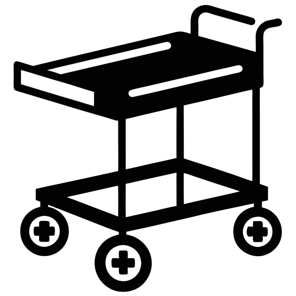 High-quality black medical cart Graphic Art silhouette used in hospitals, nursing, and surgical settings vector