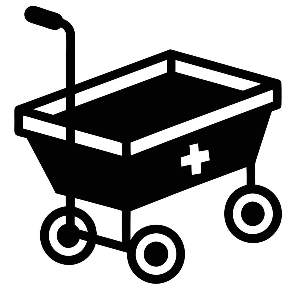 Minimal black silhouette of a hospital medical cart for patient care, storage, and pharmacy use vector