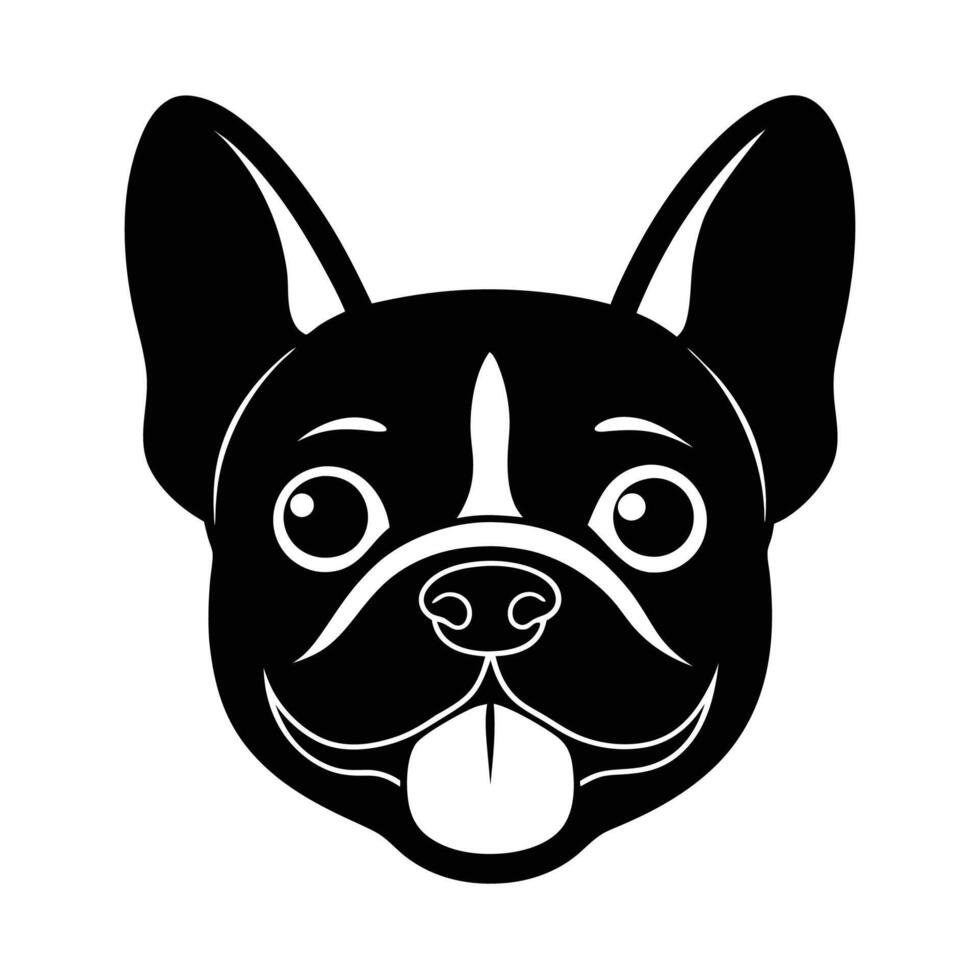 Happy French Bulldog Face Icon Silhouette, Cheerful and Playful Dog Expression vector