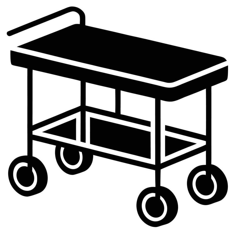 Black silhouette of a medical equipment cart Graphic Art used in hospitals, emergency rooms, and clinics vector