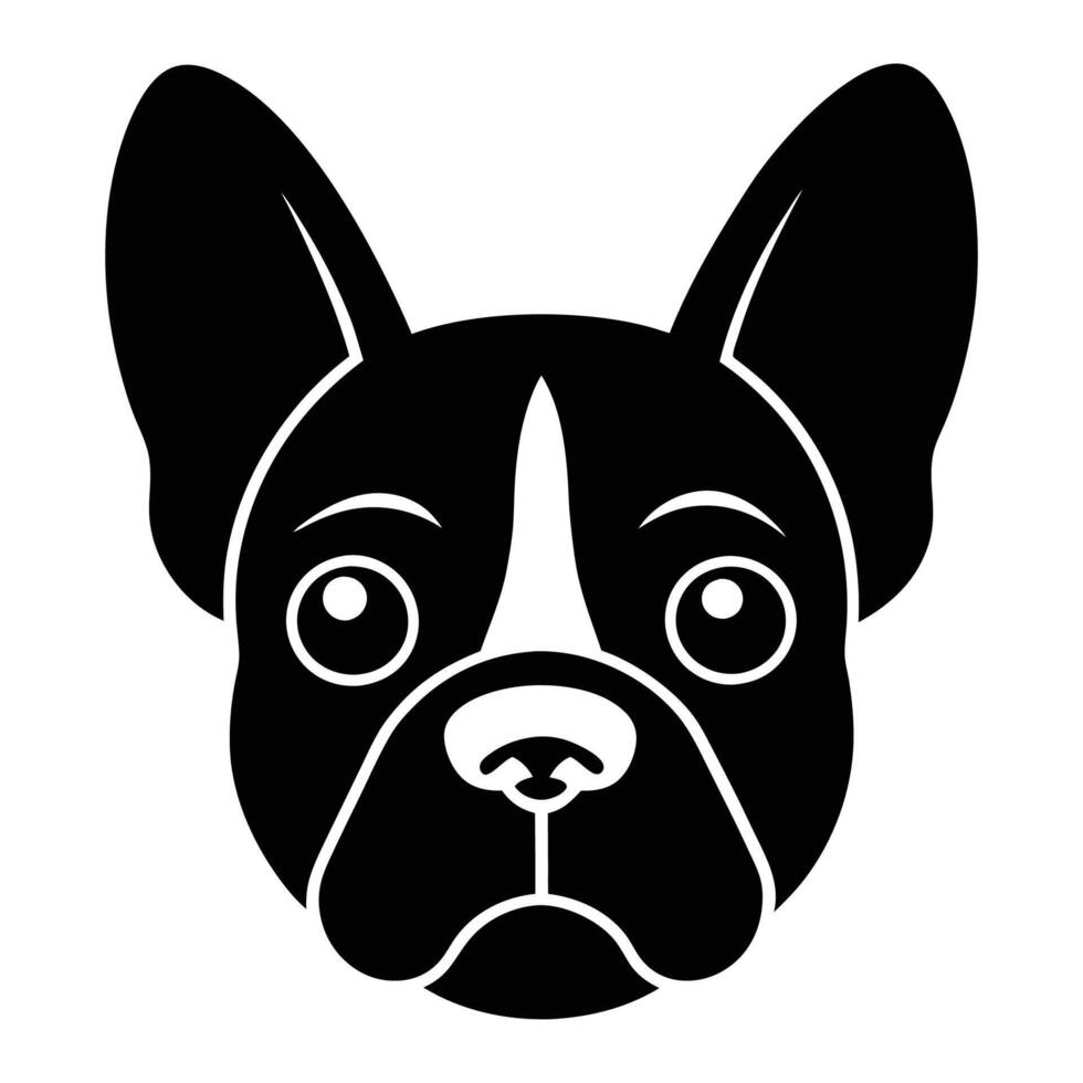 Sad French Bulldog Face Icon Silhouette, Heartbroken Dog Face Expression vector