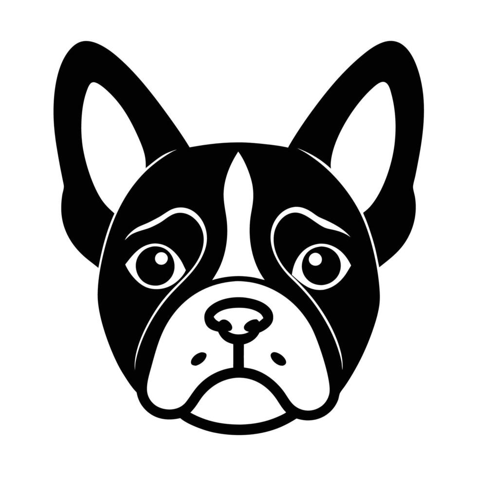Sad French Bulldog Face Icon Silhouette, Wistful Dog Expression Design vector