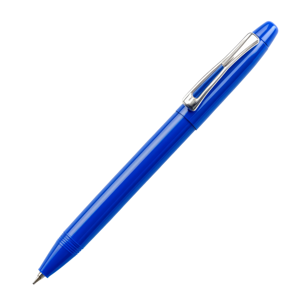A typical blue ballpoint pen isolated on a transparent background for writing or drawing tasks, typical blue ball pen isolated on transparent background png
