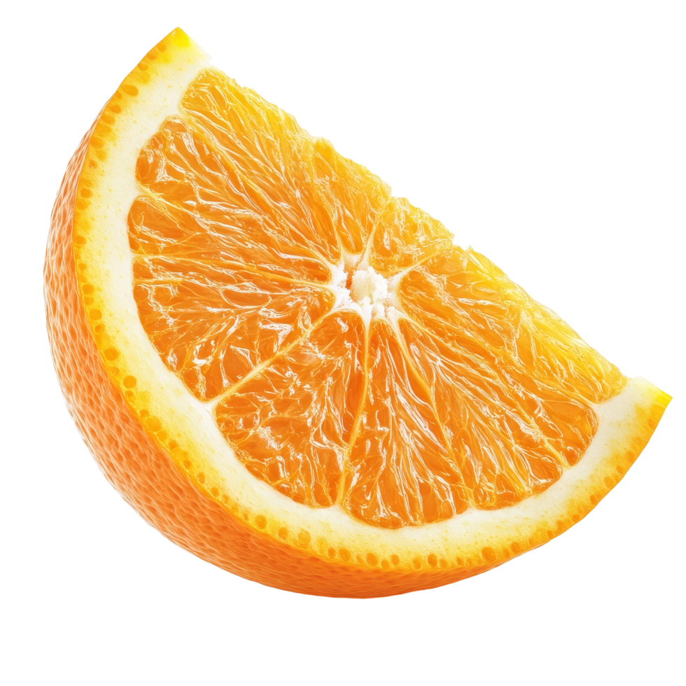 Fresh ripe half of an orange citrus fruit isolated against a clean transparent background for culinary use or healthy snacking, Ripe half of orange citrus fruit isolated on transparent background png