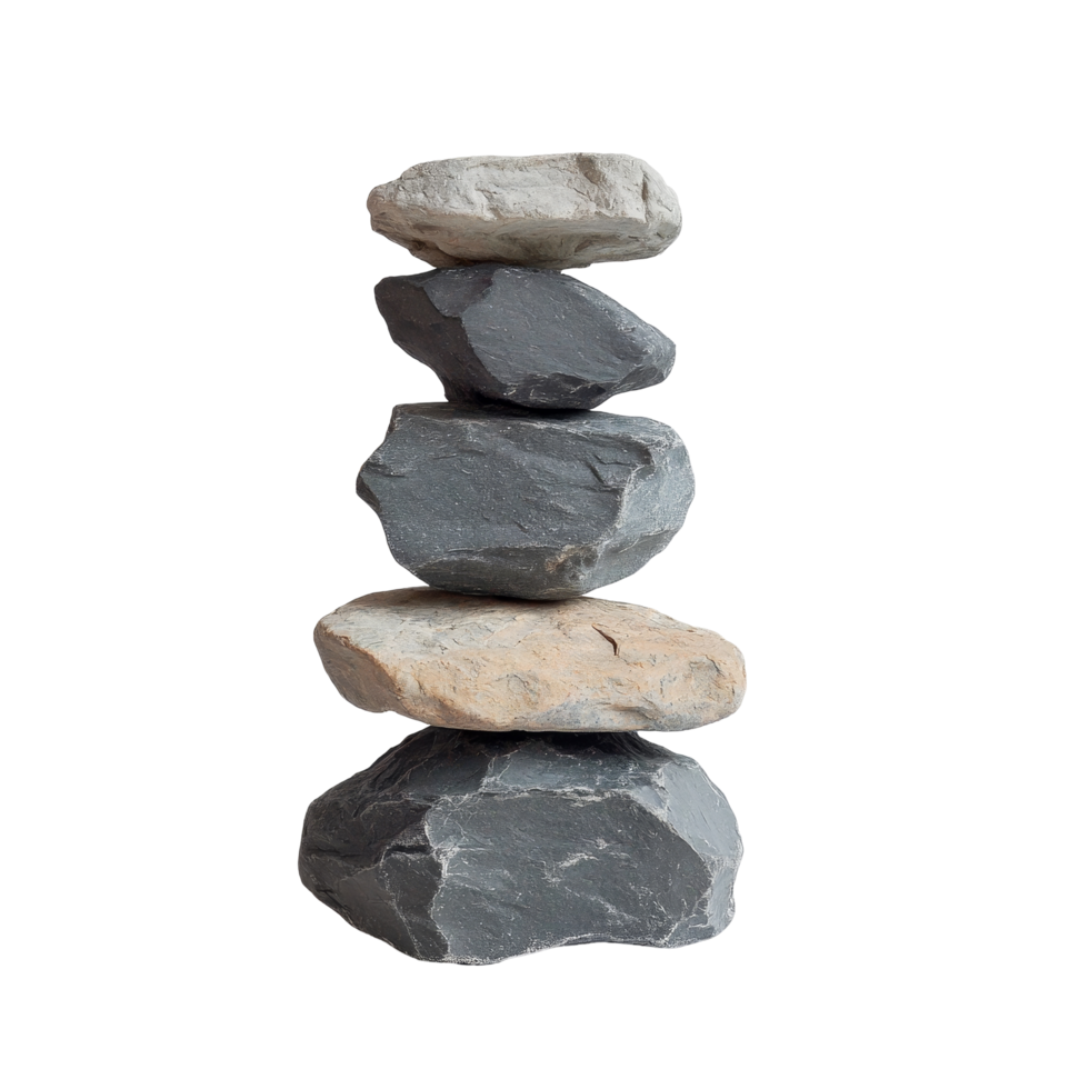 A balanced stack of smooth stones on a plain transparent background showcasing natures artistry and tranquility, Stone stack on a transparent background png