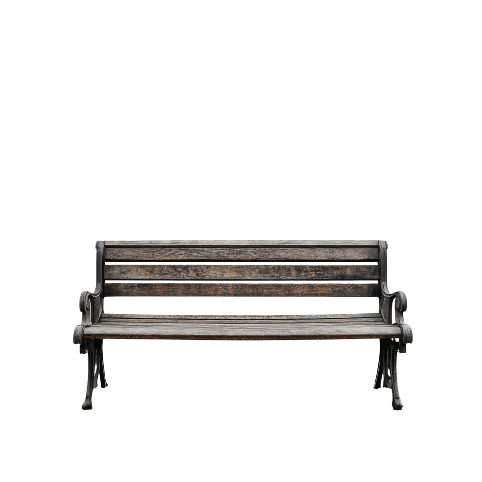 A rustic wooden bench isolated on a clean transparent background showcasing its unique design and texture, bench isolated on transparent png