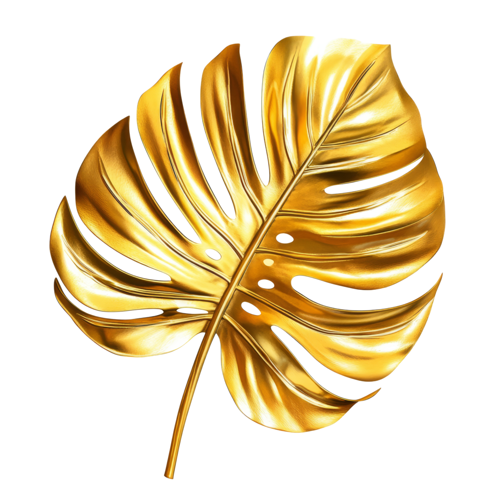 Elegant golden tropical palm leaf isolated on a transparent background for decorative design elements and tropical themes, golden tropical palm leaf isolated on transparent background png