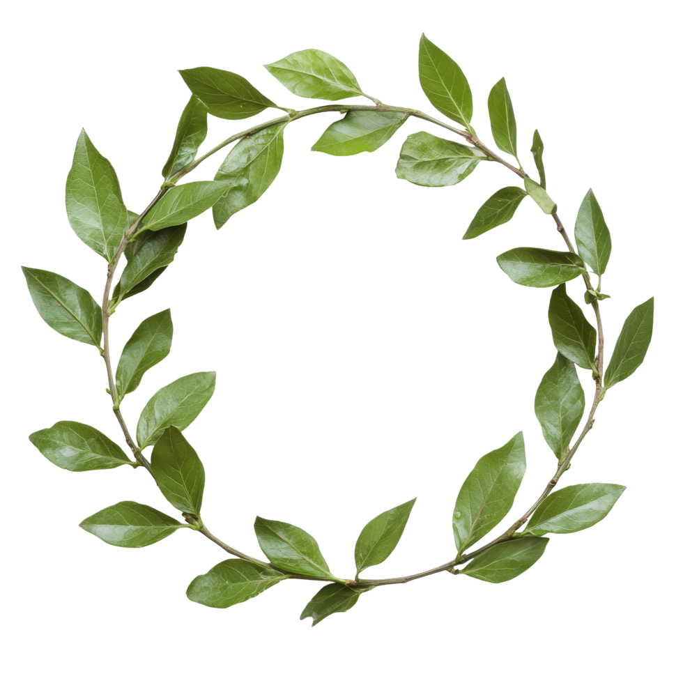 A laurel crown made of fresh twigs beautifully arranged on a transparent background for ceremonial use, laurel crown twig isolated on transparent background png