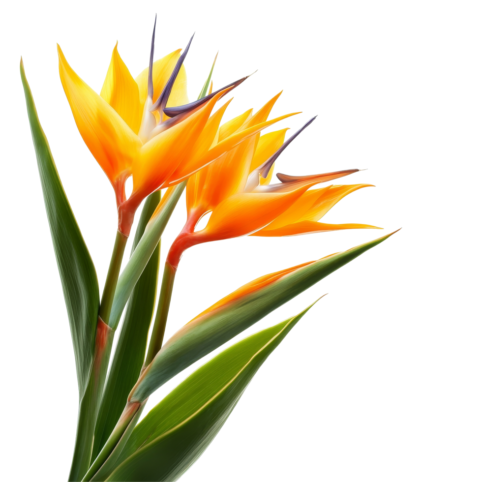 Elegant bird of paradise flowers displaying vibrant colors against a clean transparent background, of bird of paradise flowers isolated on a transparent background png