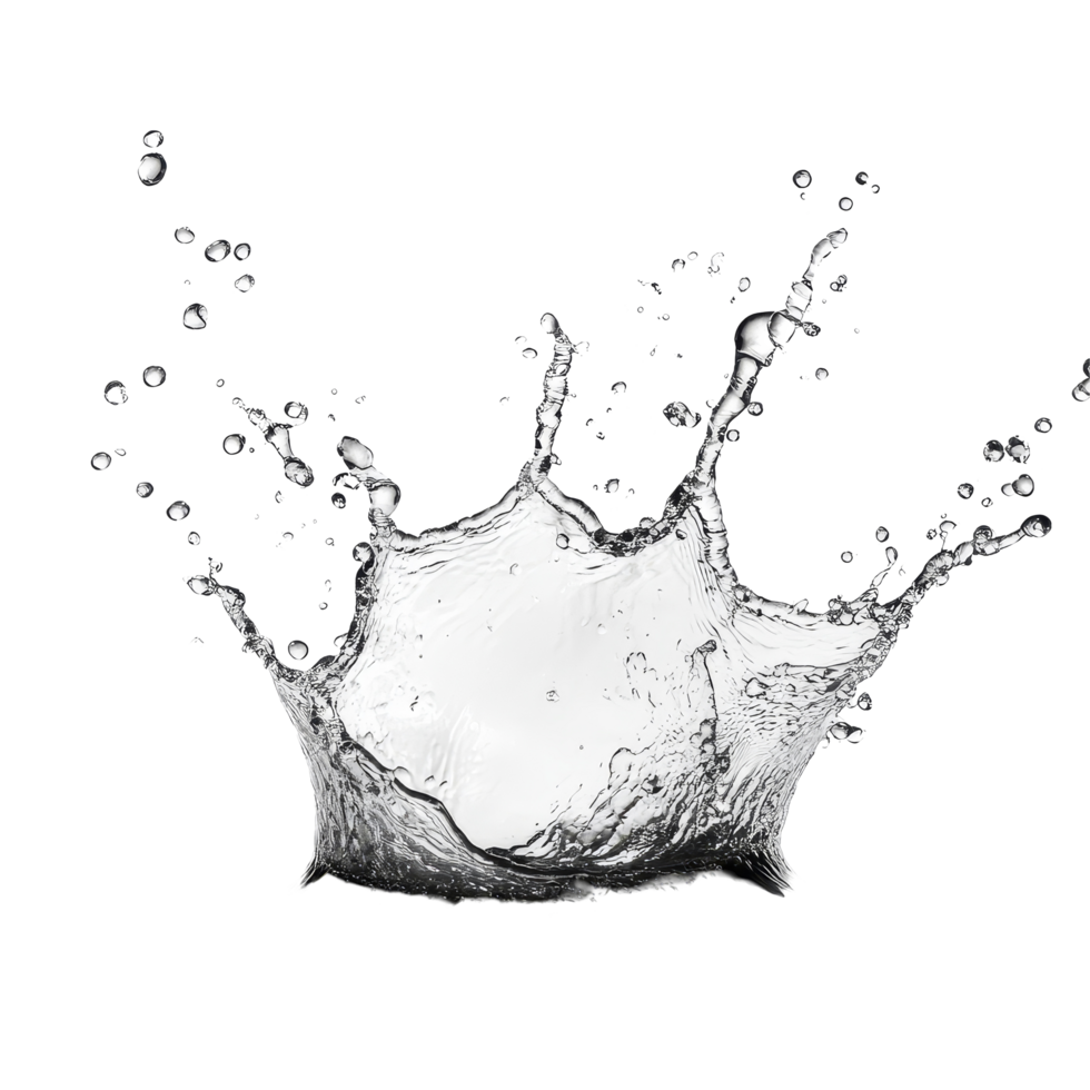 A clear water splash creates dynamic patterns against a transparent background showcasing fluid motion and energy, Water splash isolated png