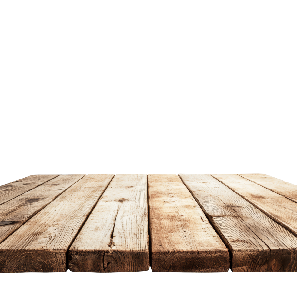 A rustic wooden table set against a clean transparent background, perfect for home decor and design ideas, Wooden table on transparent background png