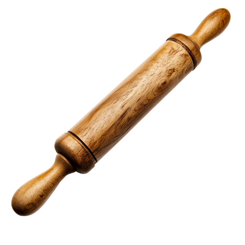 A wooden rolling pin isolated on a transparent background perfect for baking and pastry preparation at home, Wooden rolling pin isolated png