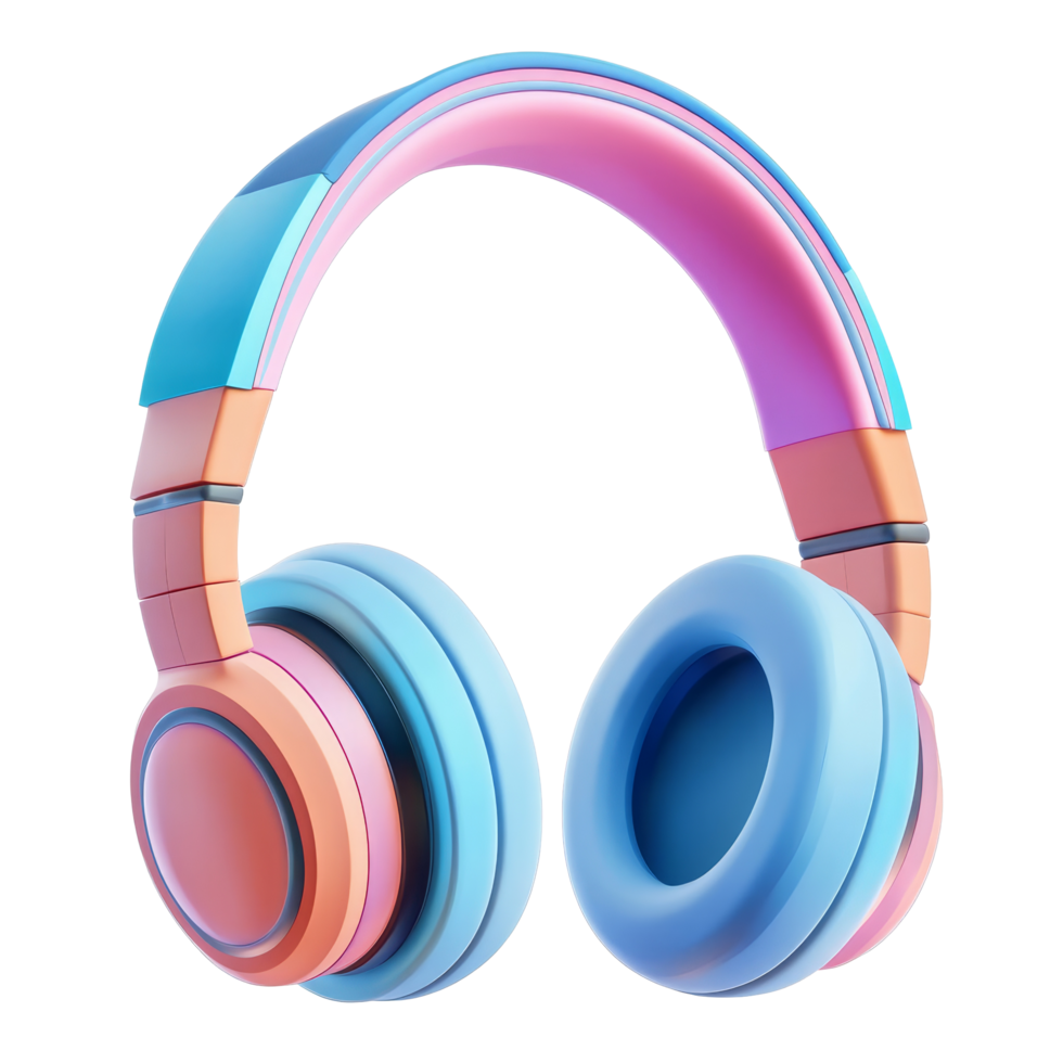 Colorful cartoon headphones design showcasing modern style on a clean transparent background, 3D Cartoon Headphones Design on transparent background png
