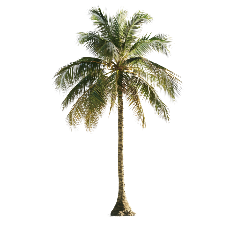A solitary palm tree stands gracefully against a pristine transparent background, showcasing tropical beauty and tranquility, palm tree on transparent backgroundfile png