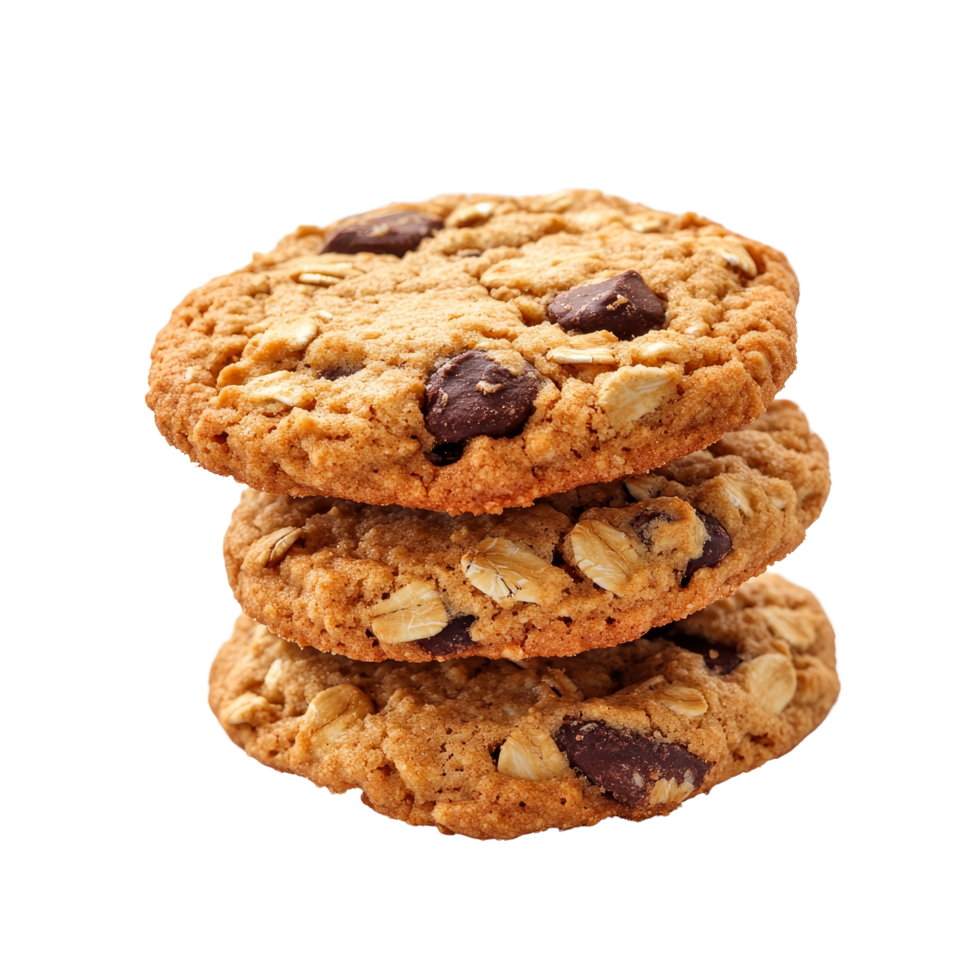 Deliciously chewy oatmeal cookies stacked on a transparent background ready for enjoyment at any time, Oatmeal cookies on transparent background png