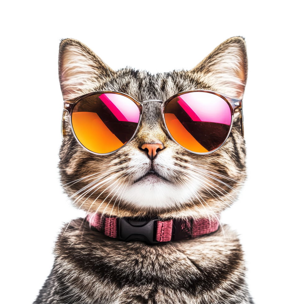 Cool cat with sunglasses striking a pose against a transparent background in a fun and humorous setting, Funny cool cat wearing sunglasses transparent background png