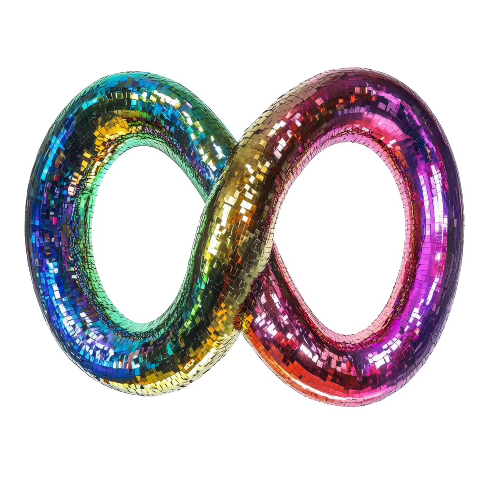 Vibrant rainbow metallic infinity sign on a clean transparent background for artistic and inspirational displays, rainbow metallic infinity sign transparent background png