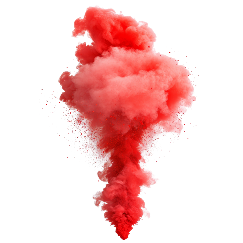 Vivid red smoke paint explosions billowing against a stark transparent background in a dynamic display of color, Red Smoke Paint Explosions on transparent background png